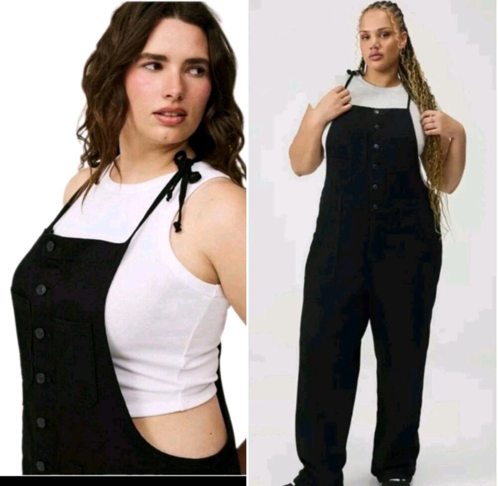 New Torrid Black Button Front Fall Denim Overalls Pants Size 20t Tall 30"L